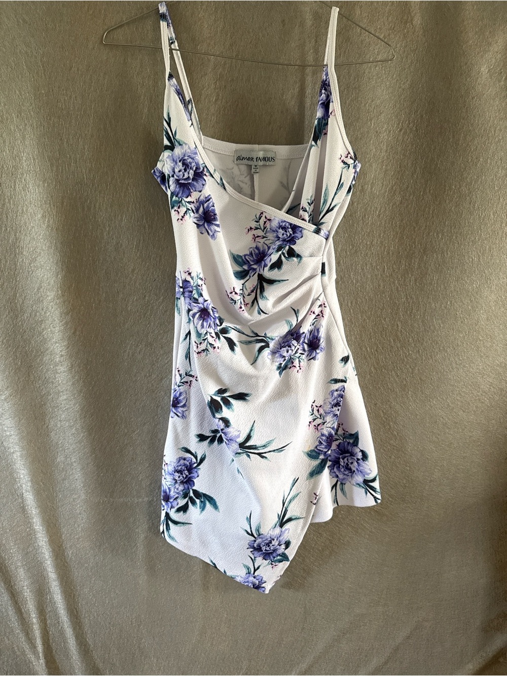 Almost Famous White Mini Dress skort with Purple Floral Print